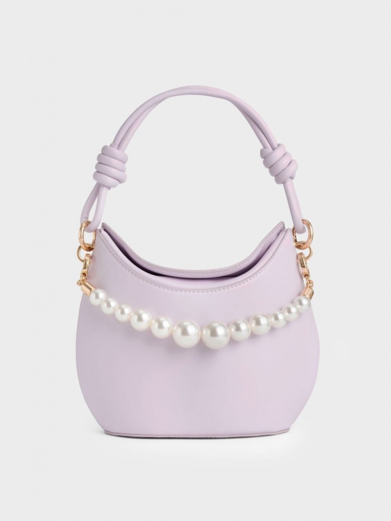 Charles & Keith Bead-Embellished Knotted Handtasche Lila | 914JQFARN