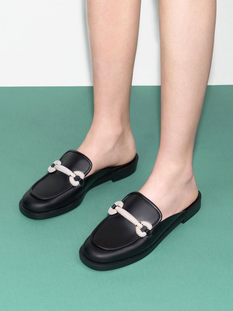 Charles & Keith Beaded Accent Loafer Mules Schwarz | 347RFSGIB