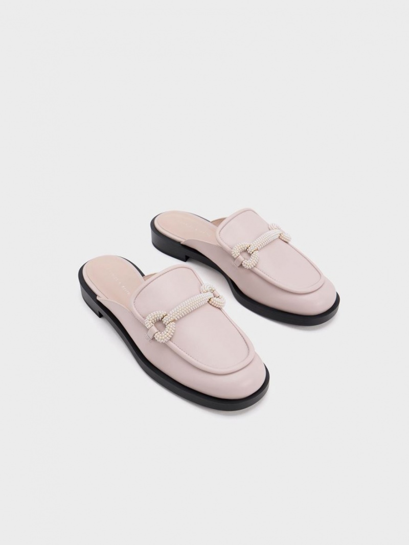 Charles & Keith Beaded Accent Loafer Mules Rosa | 368IOHDBA