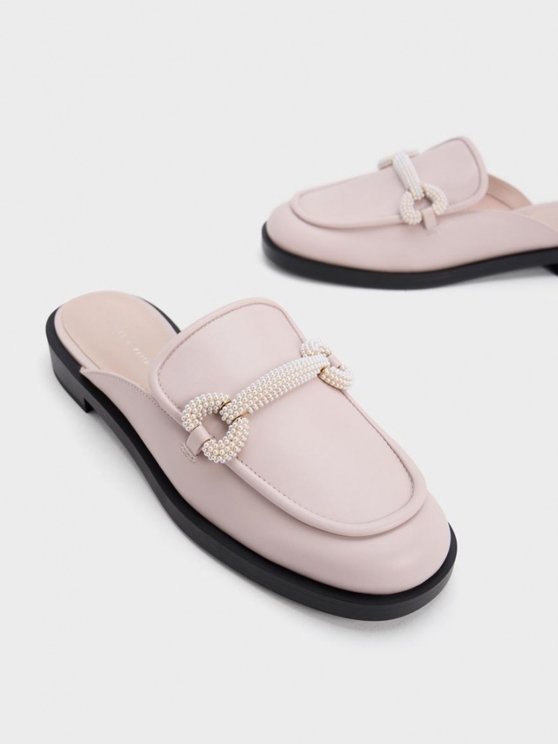 Charles & Keith Beaded Accent Loafer Mules Rosa | 368IOHDBA