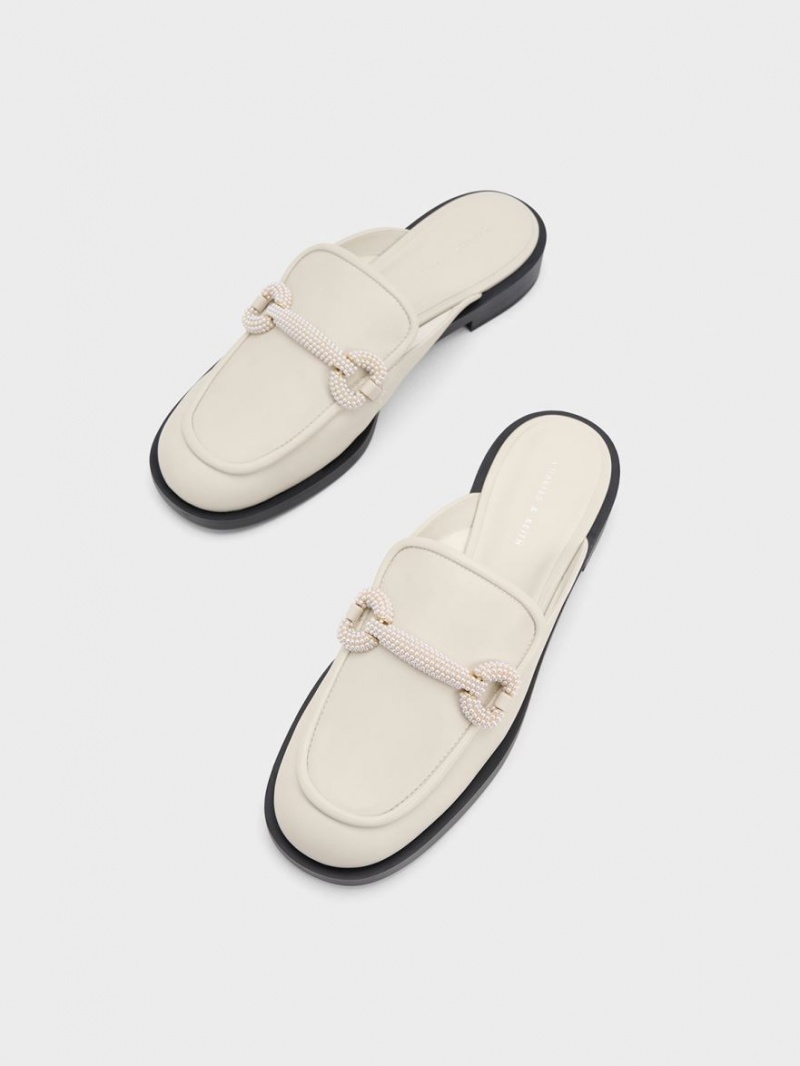 Charles & Keith Beaded Accent Loafer Mules Weiß | 037VURAMT