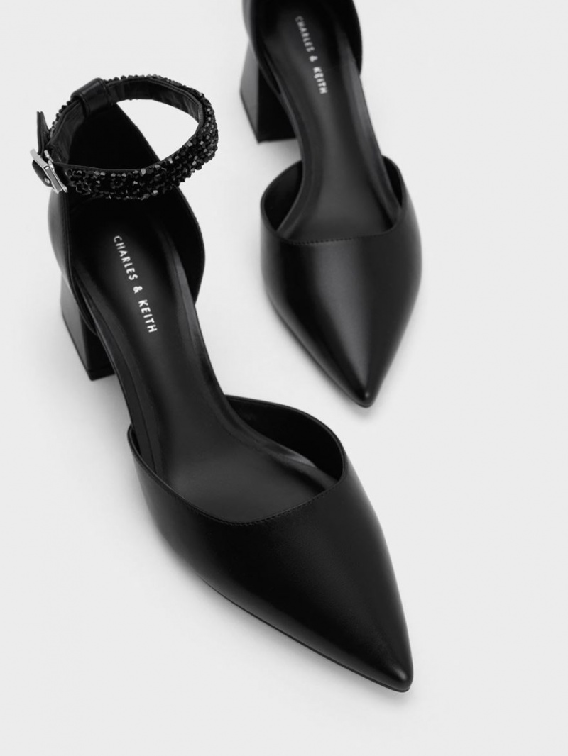 Charles & Keith Beaded Ankle-Riemen D'Orsay Pumps Schwarz | 197KWZJXG