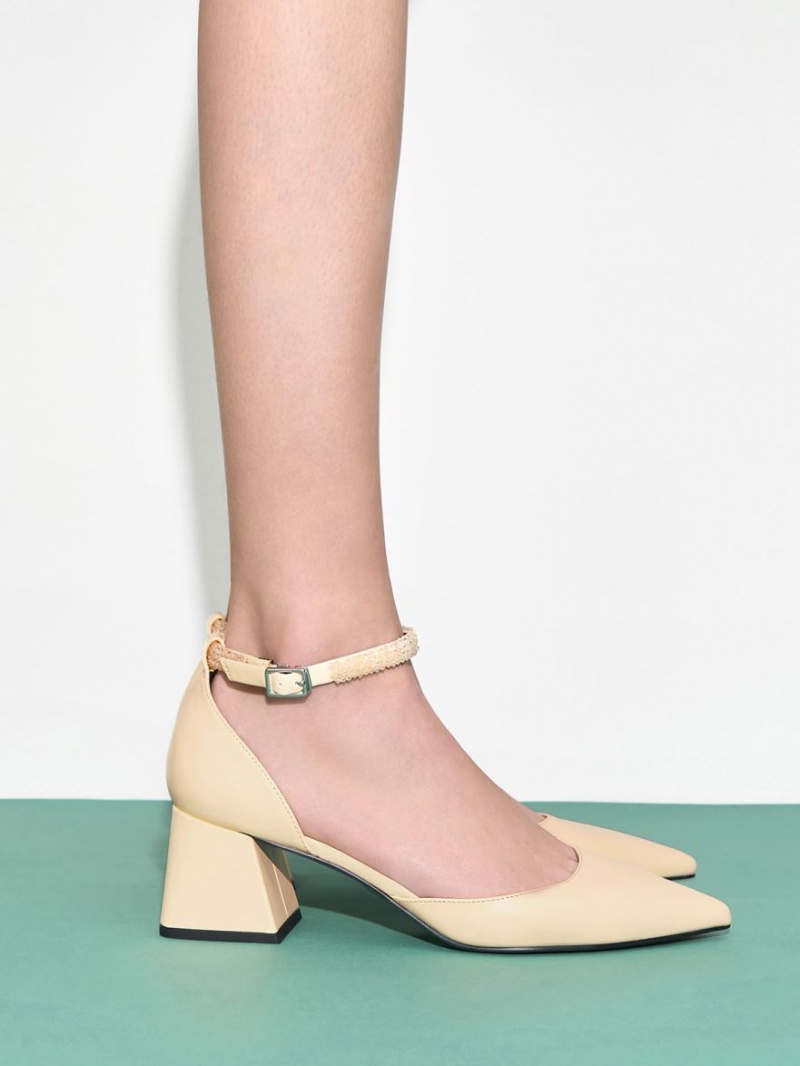 Charles & Keith Beaded Ankle-Riemen D'Orsay Pumps Gelb | 187DZOJIR