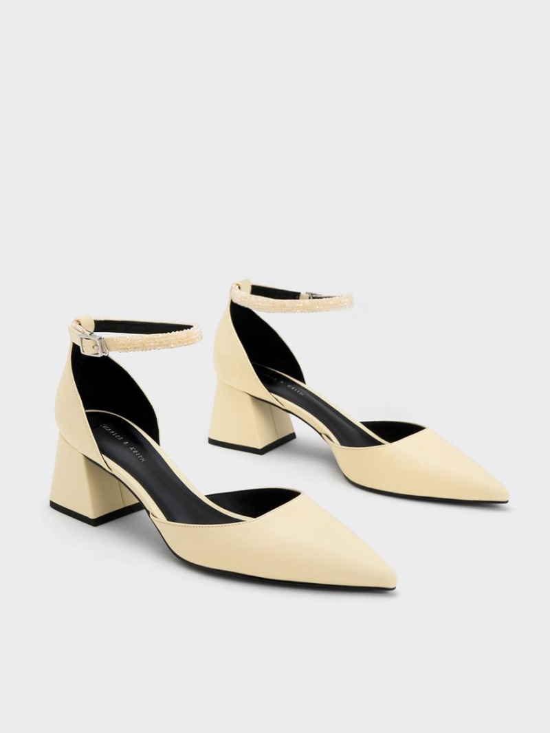 Charles & Keith Beaded Ankle-Riemen D'Orsay Pumps Gelb | 187DZOJIR