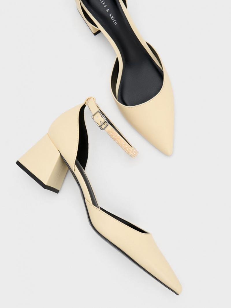 Charles & Keith Beaded Ankle-Riemen D'Orsay Pumps Gelb | 187DZOJIR