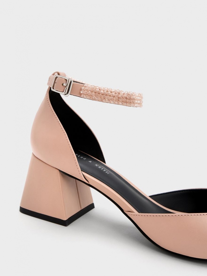 Charles & Keith Beaded Ankle-Riemen D'Orsay Pumps Beige | 654FMKLHQ