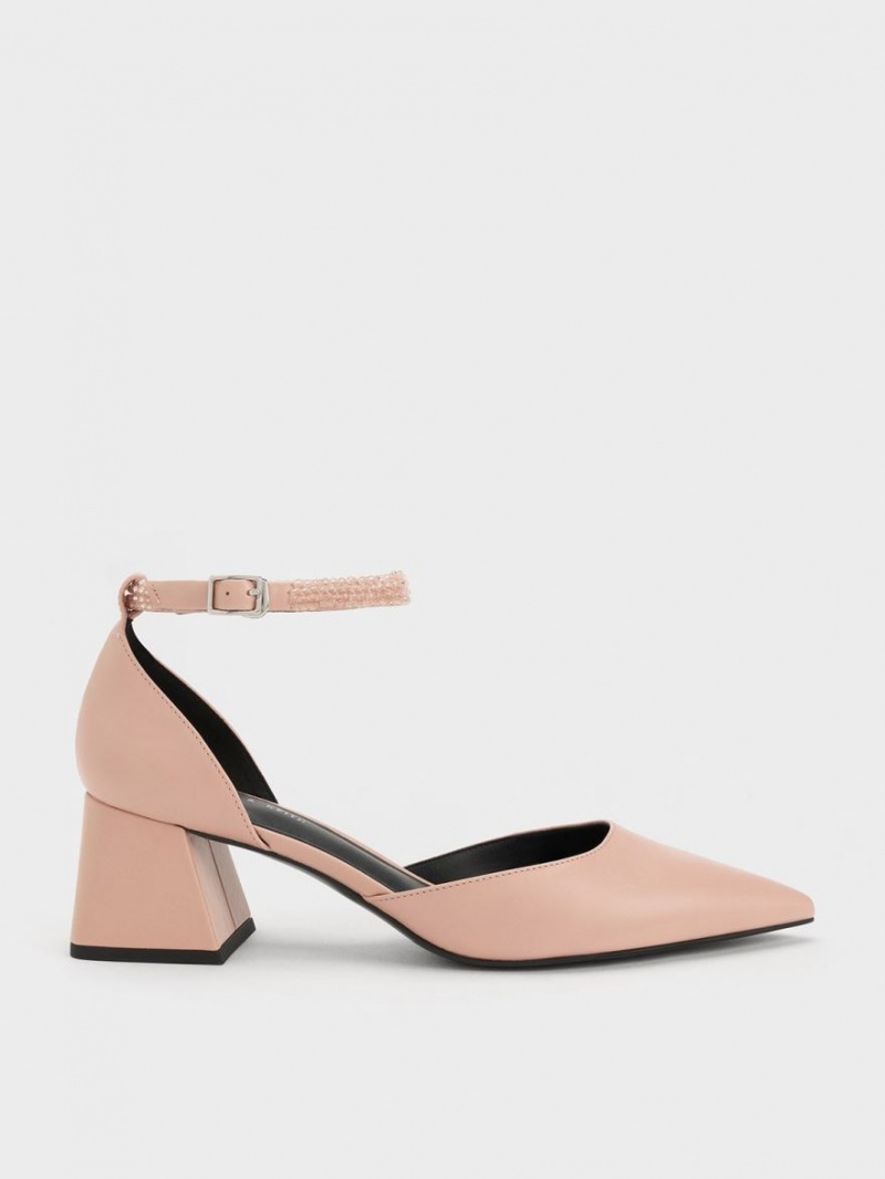 Charles & Keith Beaded Ankle-Riemen D\'Orsay Pumps Beige | 654FMKLHQ