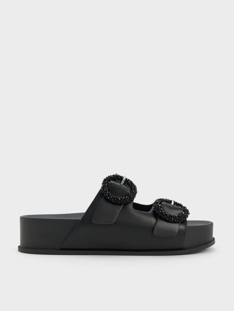 Charles & Keith Beaded Circle Rutschen Sie Sandalen Schwarz | 042RZDVHU