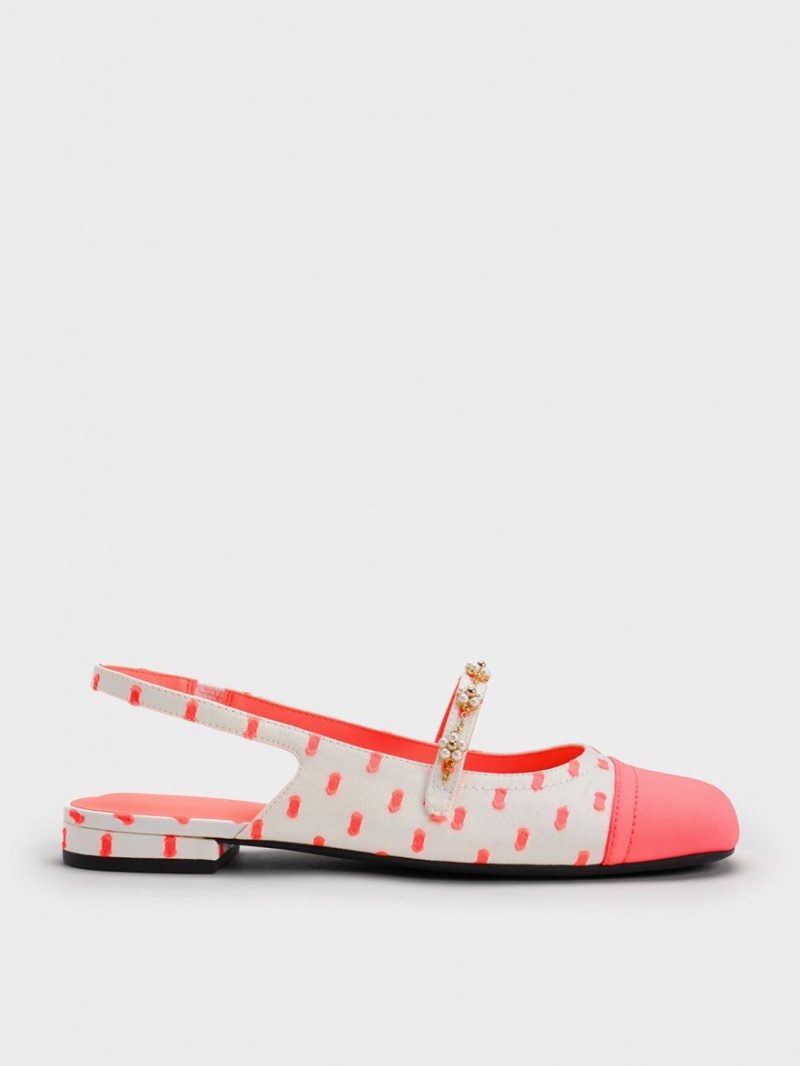 Charles & Keith Beaded Flower Printed Slingback Flache Schuhe Koralle | 059FSWKMX