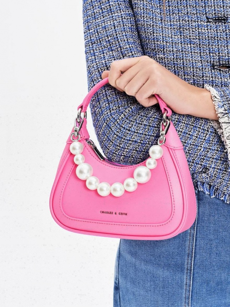 Charles & Keith Beaded Handle Hobo Tasche Rosa | 901LPJDZE