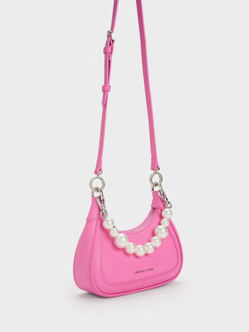 Charles & Keith Beaded Handle Hobo Tasche Rosa | 901LPJDZE