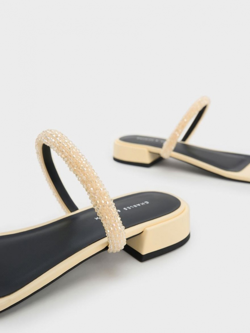 Charles & Keith Beaded Kappe-Ring Sandalen Flach Gelb | 270AEWYPO