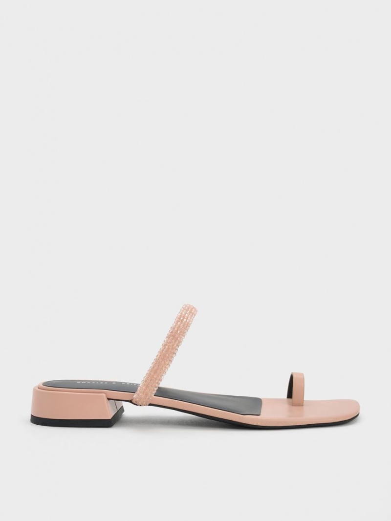 Charles & Keith Beaded Kappe-Ring Sandalen Flach Beige | 365TFMEGH