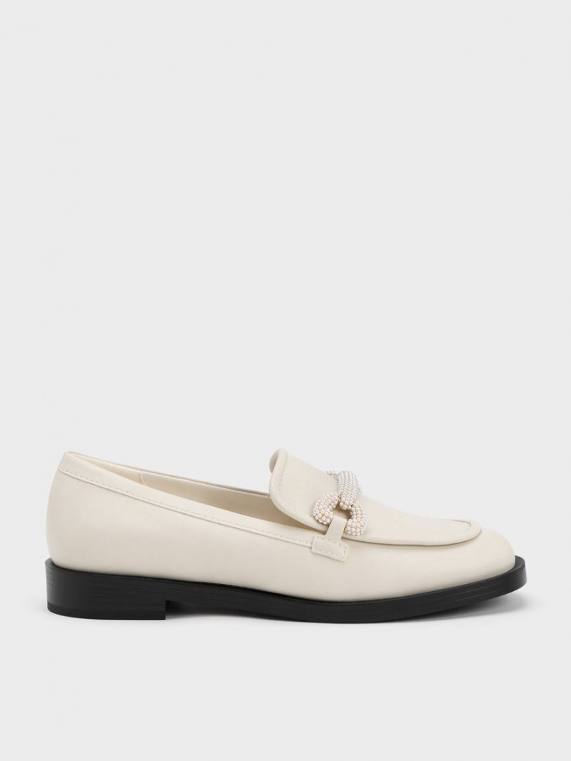 Charles & Keith Beaded Riemen Halbschuhe Weiß | 673JXFOIA