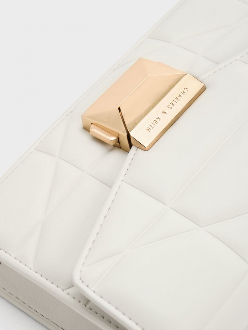 Charles & Keith Blanche Chevron Chain-Riemen Clutch Tasche Weiß | 369LUTPWV