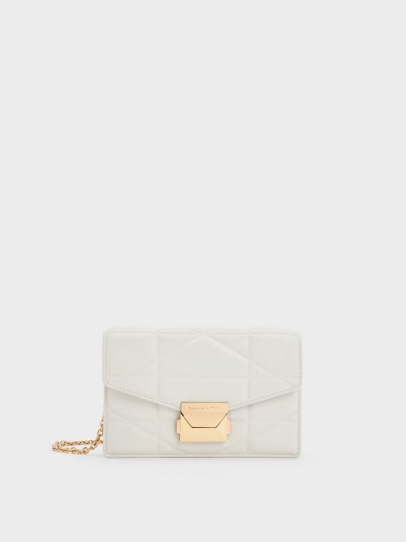 Charles & Keith Blanche Chevron Chain-Riemen Clutch Tasche Weiß | 369LUTPWV