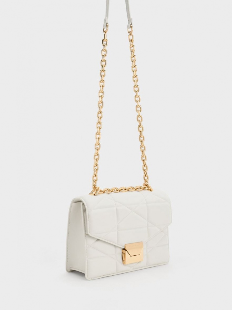 Charles & Keith Blanche Chevron Chain Handtasche Weiß | 814BHQTLJ