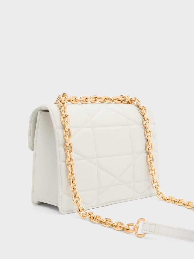 Charles & Keith Blanche Chevron Chain Handtasche Weiß | 814BHQTLJ