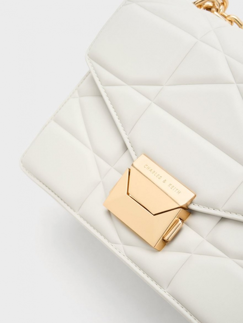 Charles & Keith Blanche Chevron Chain Handtasche Weiß | 814BHQTLJ