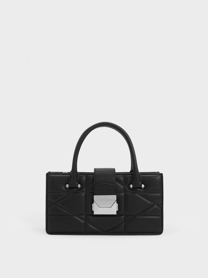 Charles & Keith Blanche Gesteppt Top Handtasche Schwarz | 602IGARYN