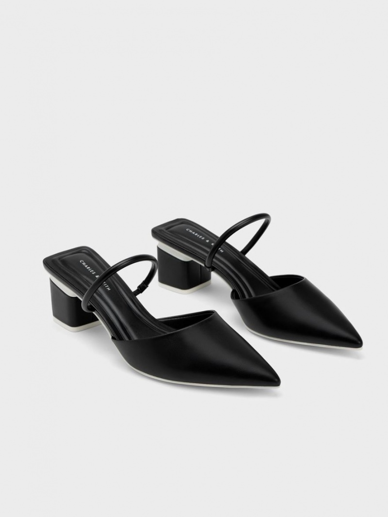 Charles & Keith Block Heel Mules Schwarz | 248FKAQEN