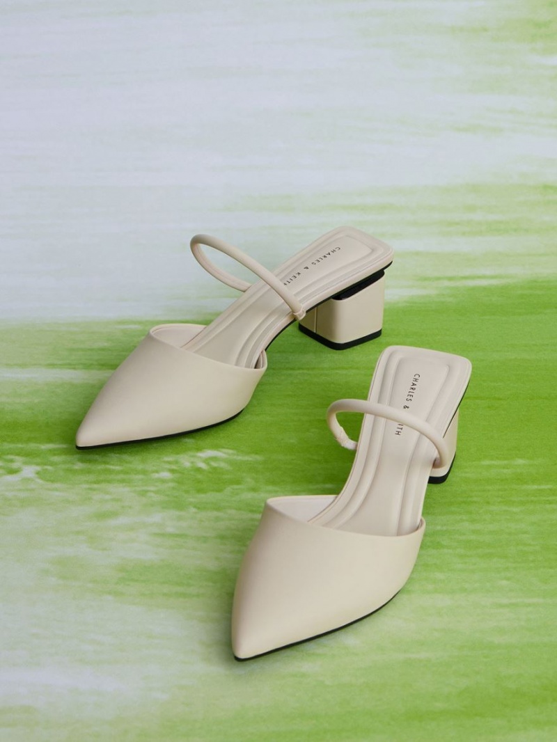 Charles & Keith Block Heel Mules Weiß | 583XVKBAC