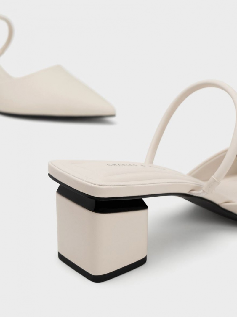 Charles & Keith Block Heel Mules Weiß | 583XVKBAC