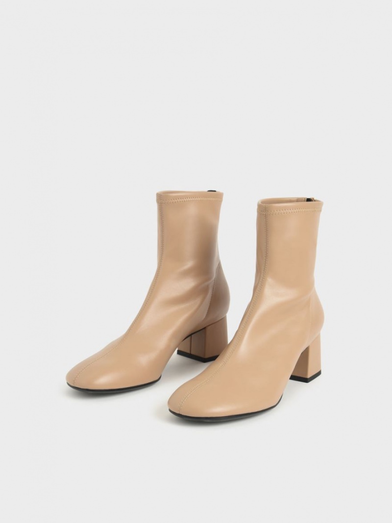 Charles & Keith Block Heel Stiefeletten Beige | 401HOKPIR