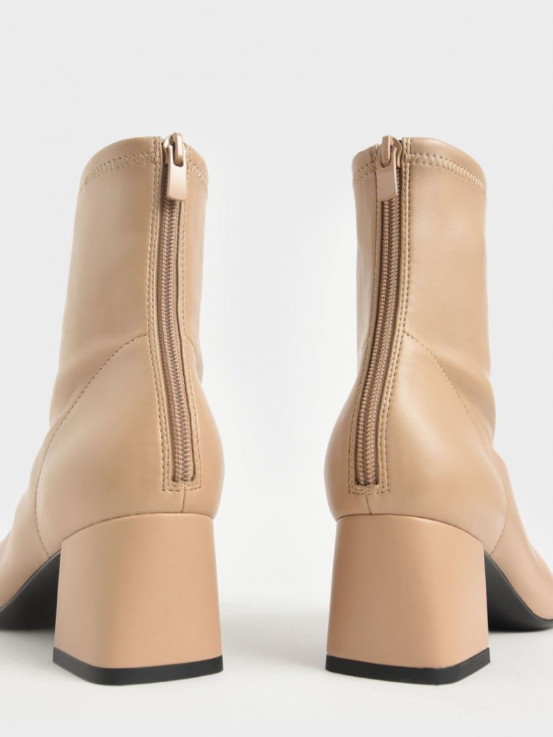 Charles & Keith Block Heel Stiefeletten Beige | 401HOKPIR