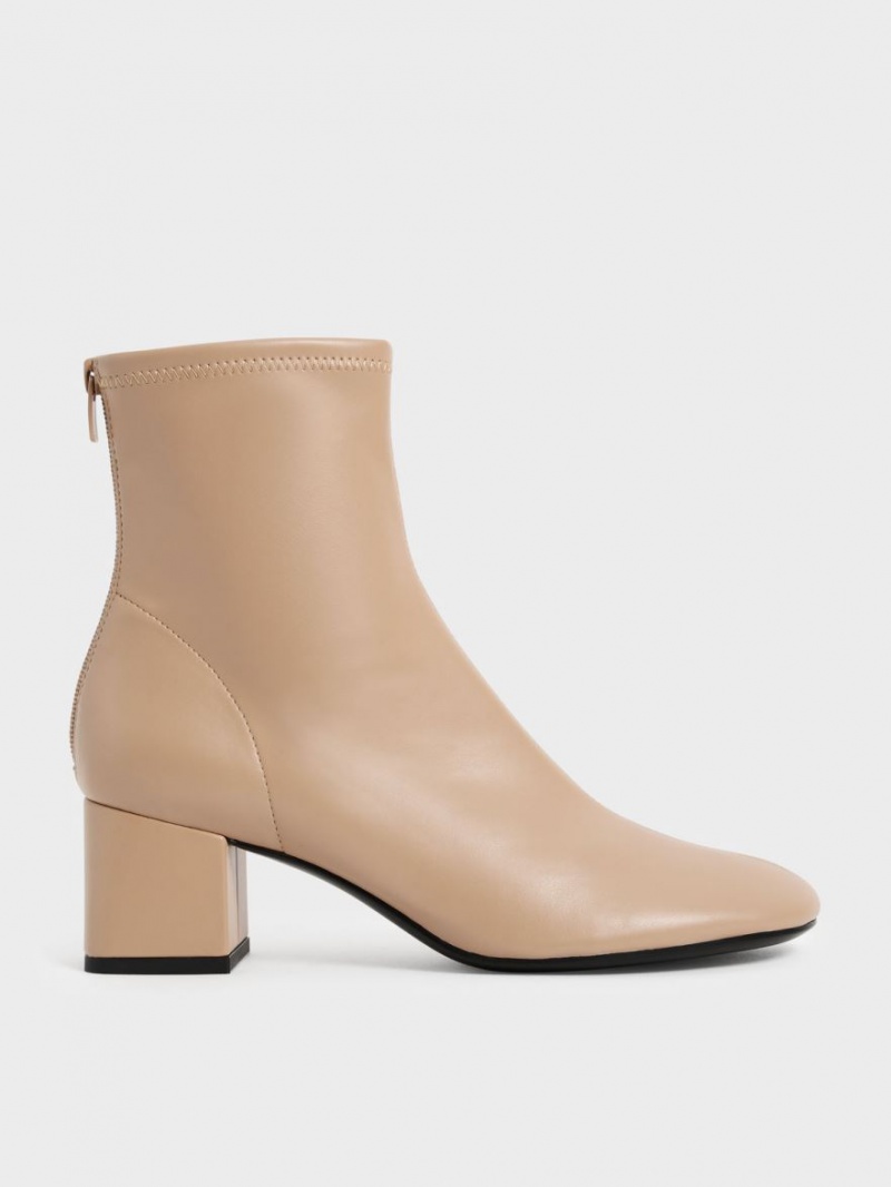 Charles & Keith Block Heel Stiefeletten Beige | 401HOKPIR