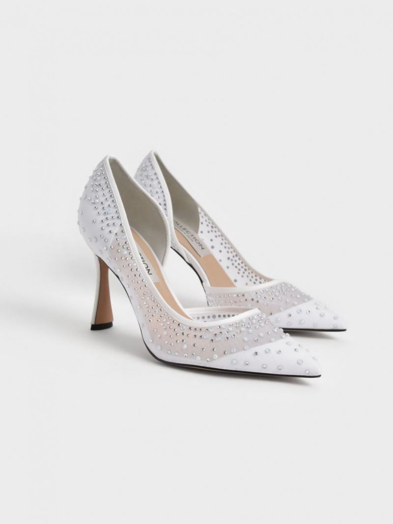 Charles & Keith Blythe Mesh Embellished Half-D'Orsay Pumps Weiß | 261VZBYUF