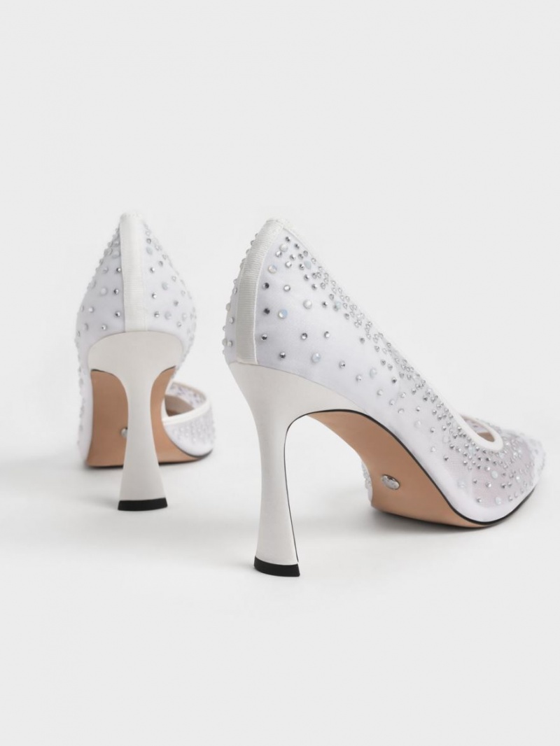 Charles & Keith Blythe Mesh Embellished Half-D'Orsay Pumps Weiß | 261VZBYUF