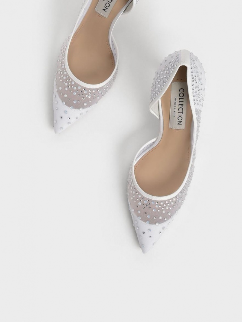 Charles & Keith Blythe Mesh Embellished Half-D'Orsay Pumps Weiß | 261VZBYUF