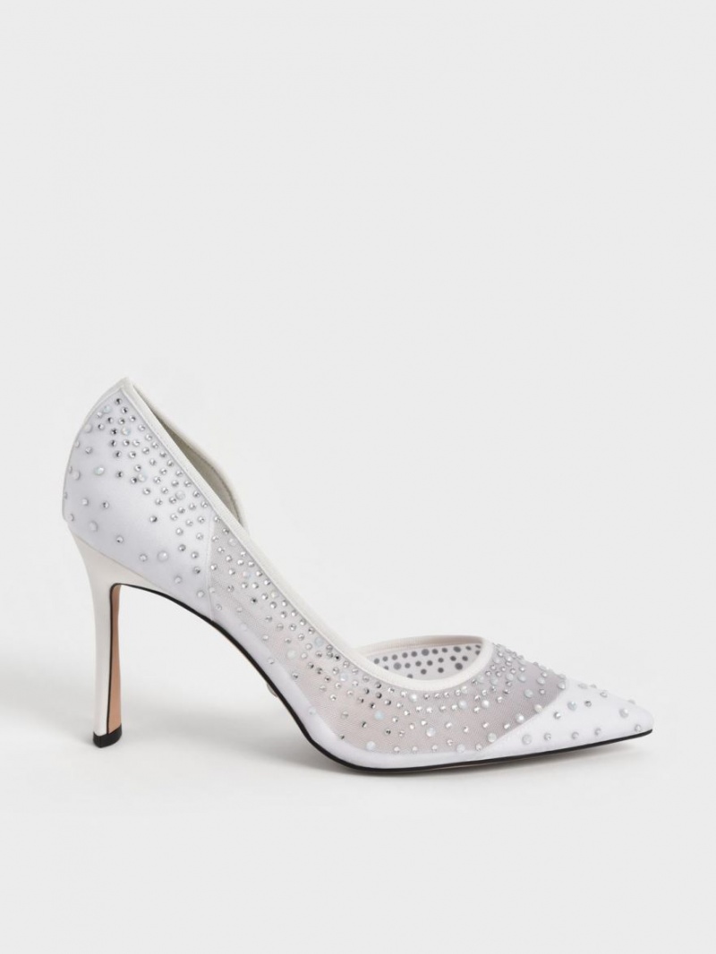 Charles & Keith Blythe Mesh Embellished Half-D\'Orsay Pumps Weiß | 261VZBYUF