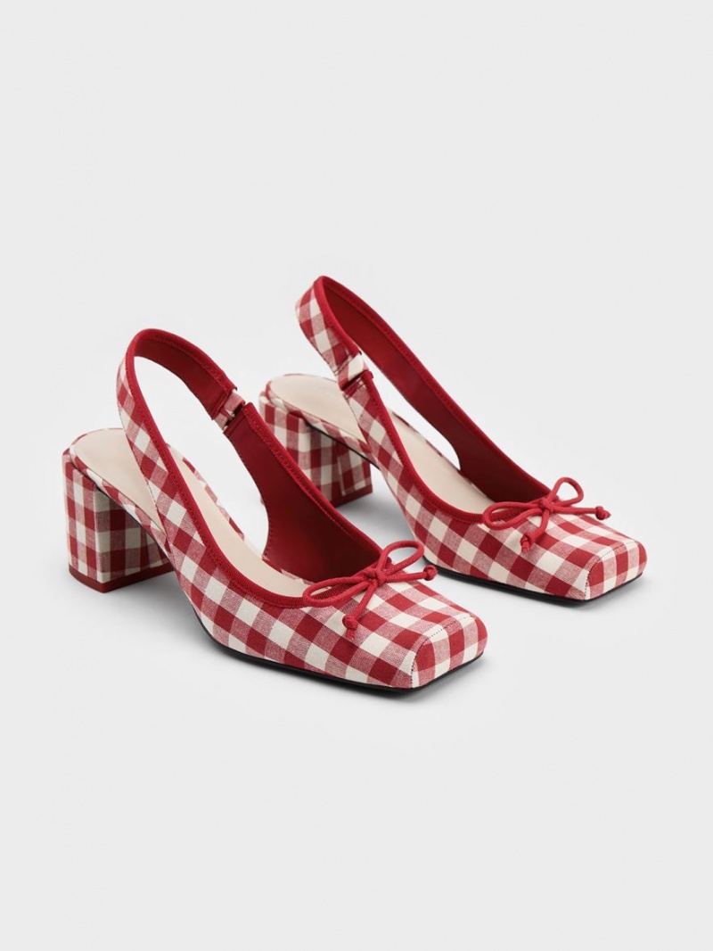 Charles & Keith Bow Checkered Slingback Pumps Mehrfarbig | 613PDMQAT