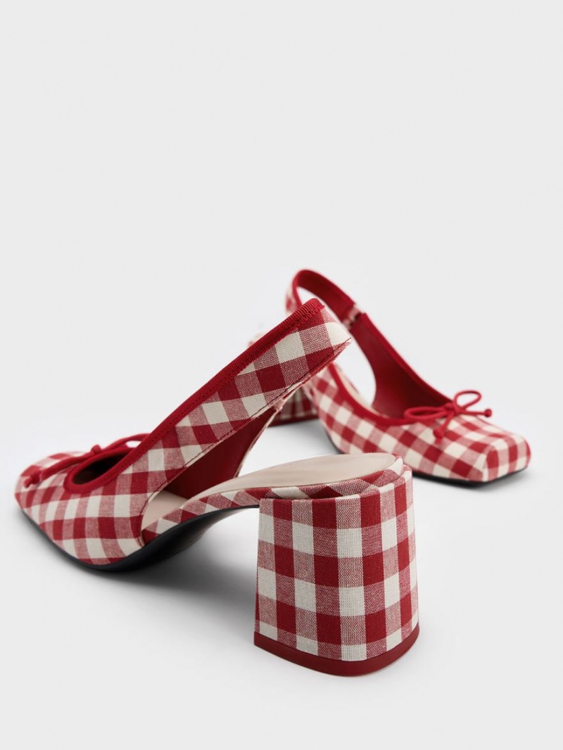 Charles & Keith Bow Checkered Slingback Pumps Mehrfarbig | 613PDMQAT