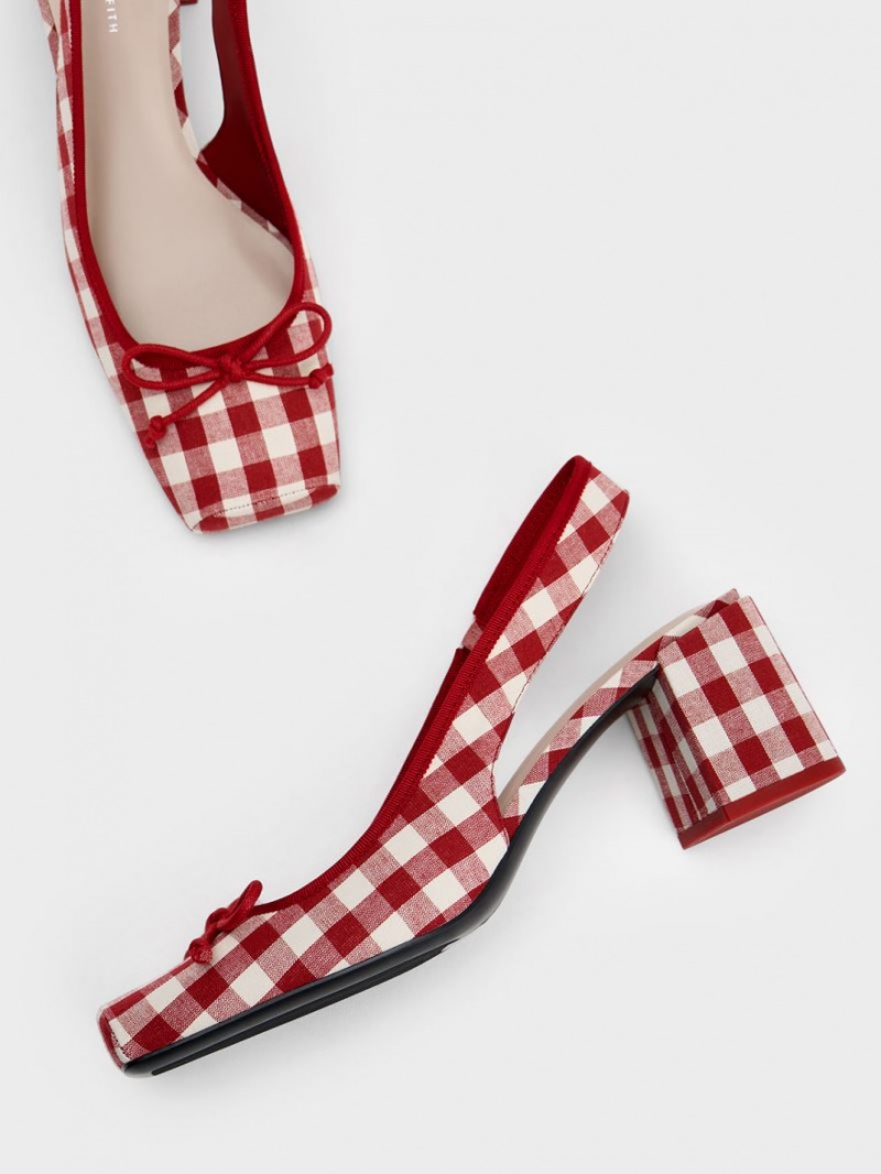 Charles & Keith Bow Checkered Slingback Pumps Mehrfarbig | 613PDMQAT