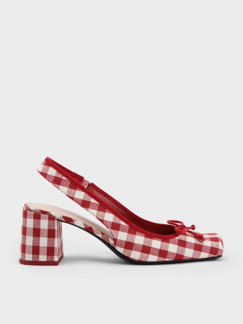 Charles & Keith Bow Checkered Slingback Pumps Mehrfarbig | 613PDMQAT