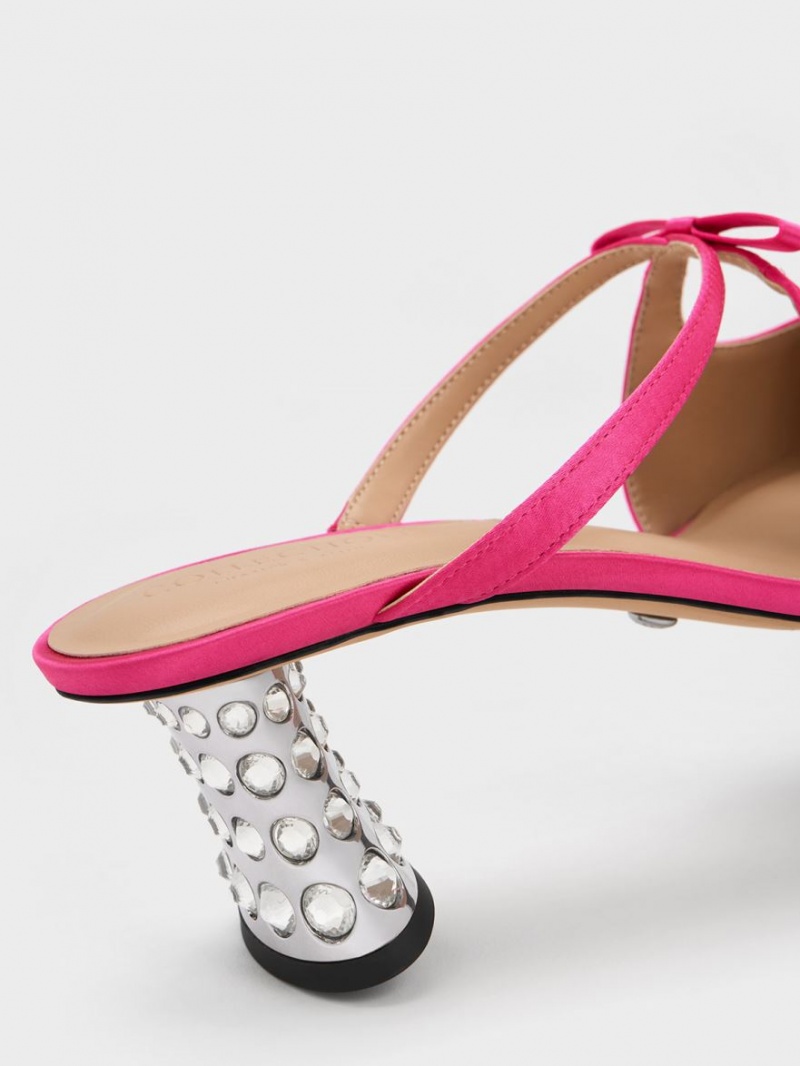 Charles & Keith Bow Crossover Gem-Embellished Mules Rosa | 163RVAHMT