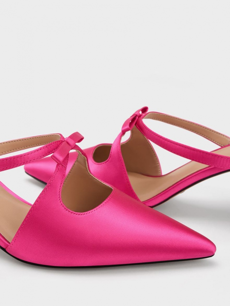 Charles & Keith Bow Crossover Gem-Embellished Mules Rosa | 163RVAHMT