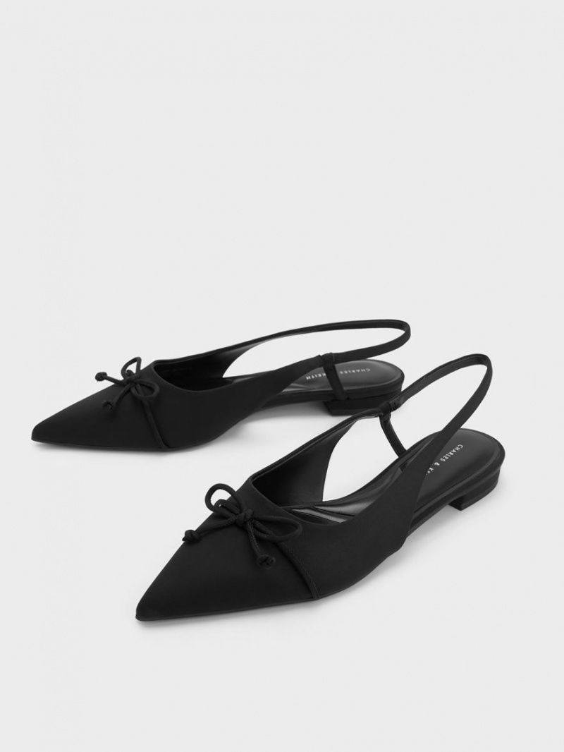 Charles & Keith Bow Pointed-Kappe Slingback Ballerinas Schwarz | 704IEAJVL