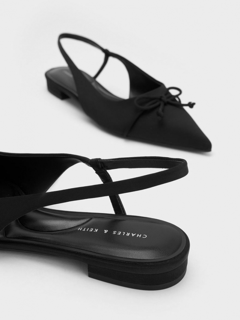 Charles & Keith Bow Pointed-Kappe Slingback Ballerinas Schwarz | 704IEAJVL