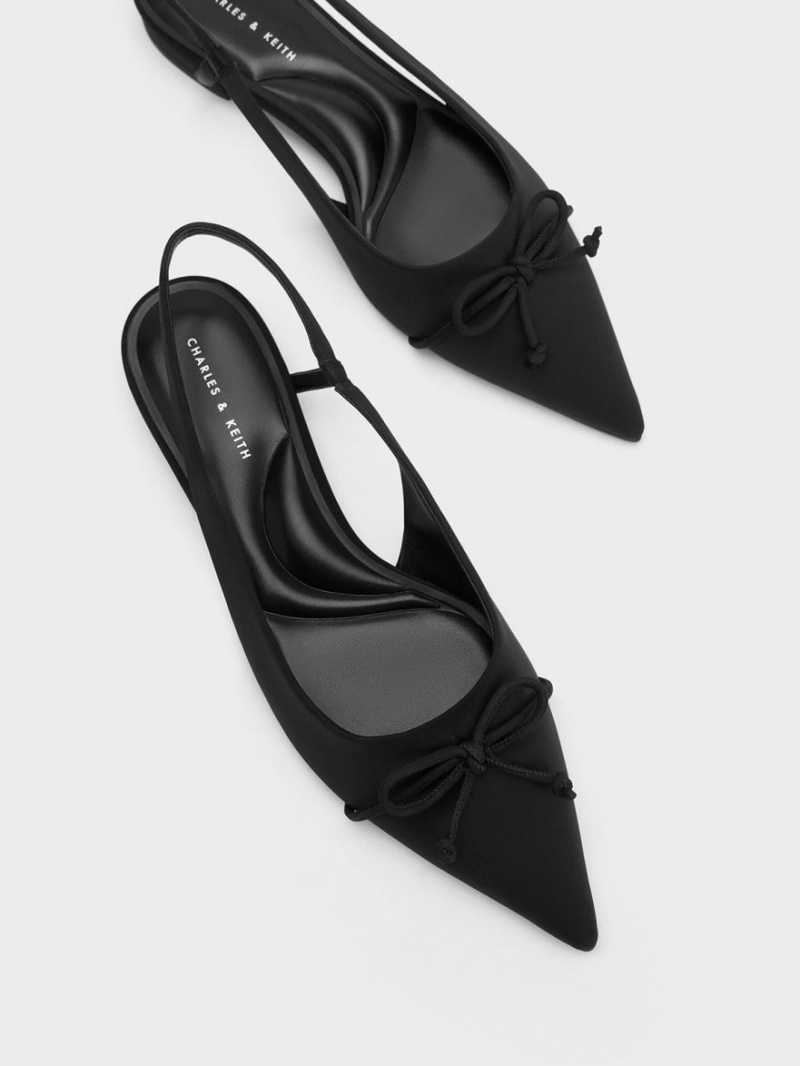 Charles & Keith Bow Pointed-Kappe Slingback Ballerinas Schwarz | 704IEAJVL