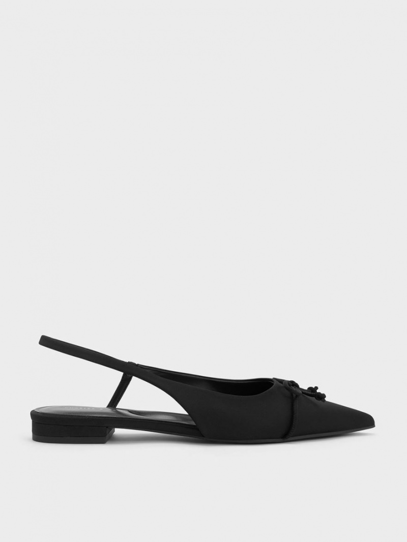 Charles & Keith Bow Pointed-Kappe Slingback Ballerinas Schwarz | 704IEAJVL