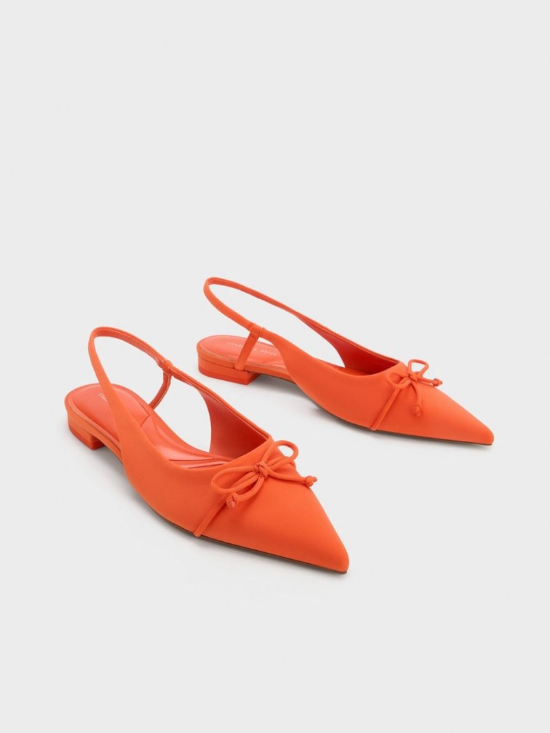 Charles & Keith Bow Pointed-Kappe Slingback Ballerinas Orange | 542NROTUJ