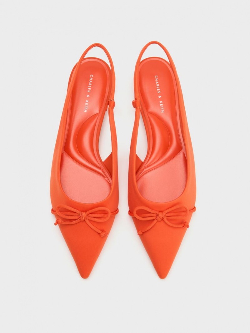 Charles & Keith Bow Pointed-Kappe Slingback Ballerinas Orange | 542NROTUJ