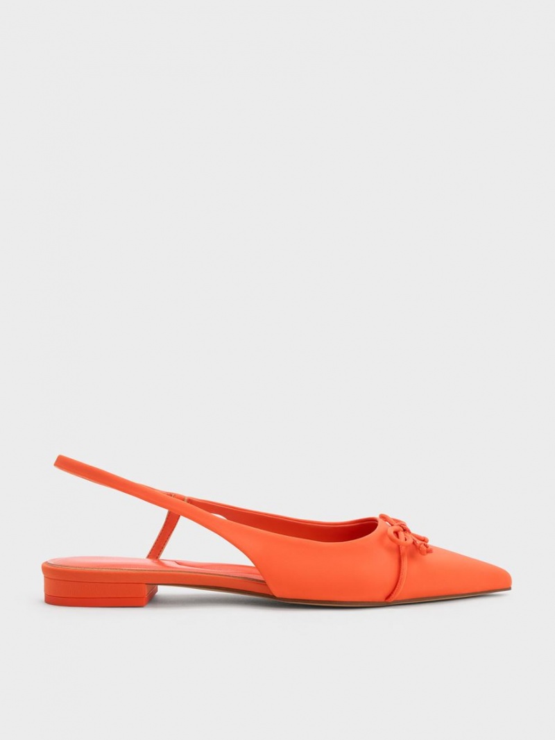 Charles & Keith Bow Pointed-Kappe Slingback Ballerinas Orange | 542NROTUJ