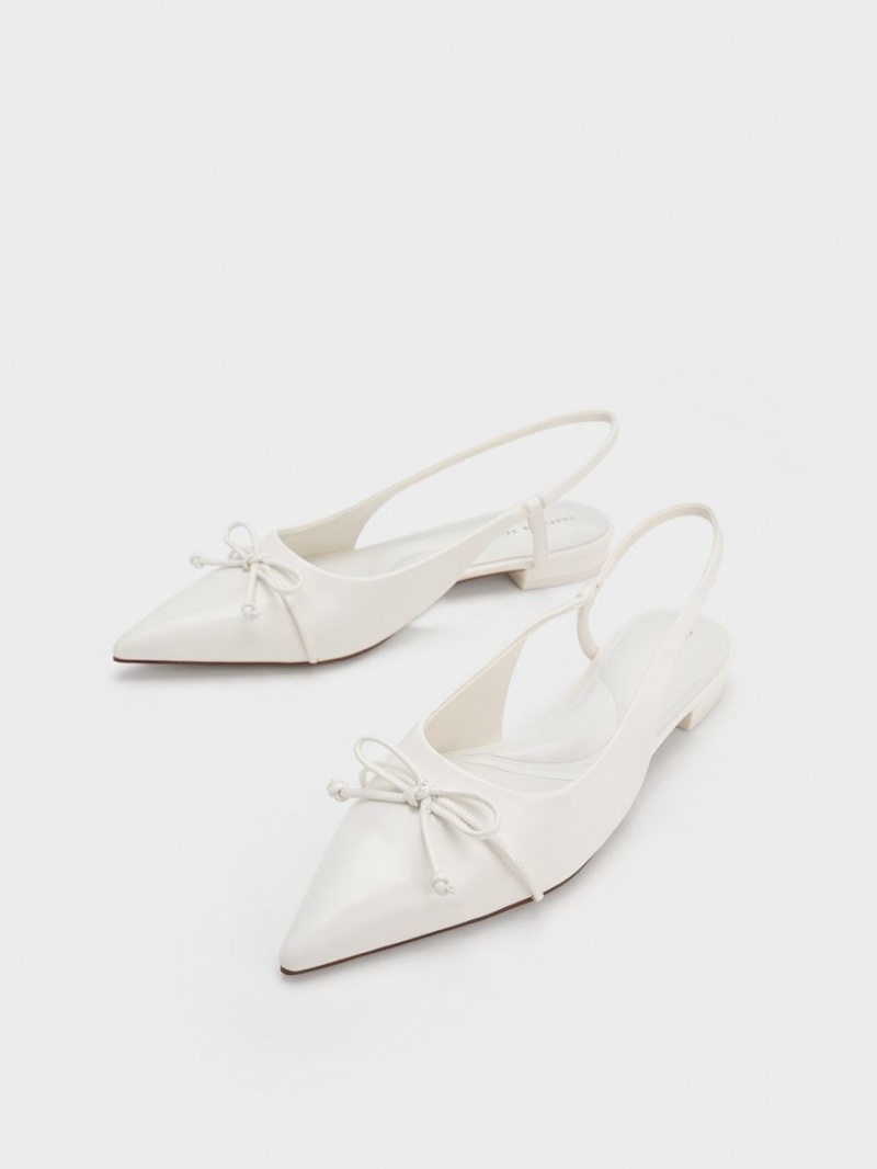 Charles & Keith Bow Pointed-Kappe Slingback Ballerinas Weiß | 032BZLPIS