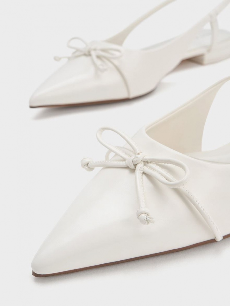 Charles & Keith Bow Pointed-Kappe Slingback Ballerinas Weiß | 032BZLPIS