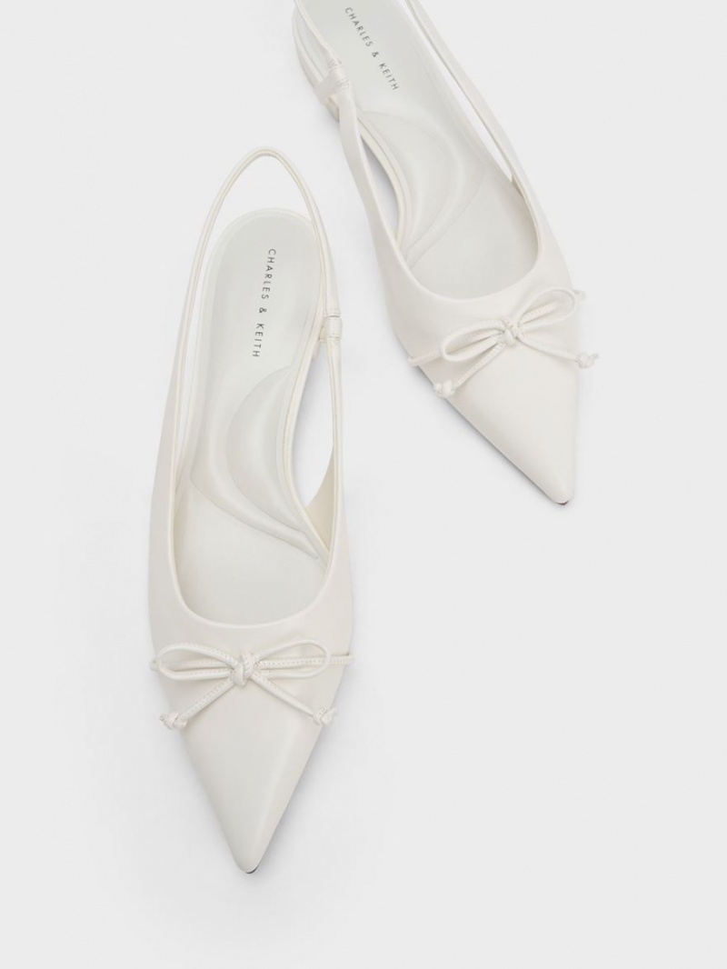 Charles & Keith Bow Pointed-Kappe Slingback Ballerinas Weiß | 032BZLPIS